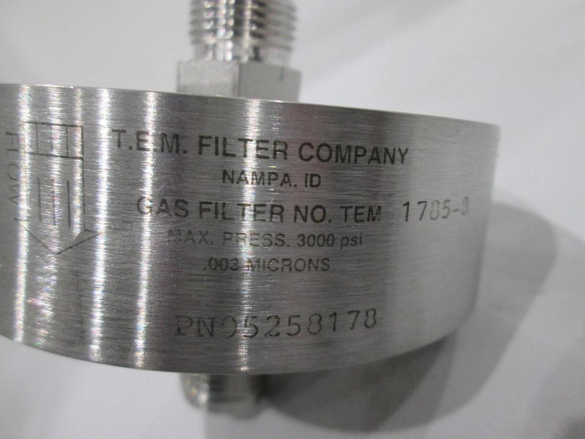 Used TEM Filter Company, 1785-8, Gas Filter, .003 Microns, 3000 PSI, Used