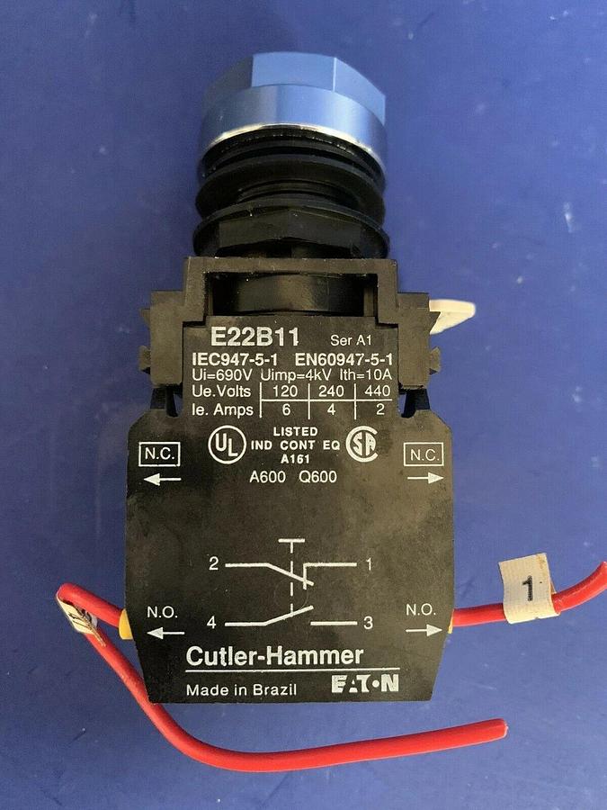 Used Cutler-Hammer E22B11 Contact w/ Black Flush Push Button, Lot of 2 Used