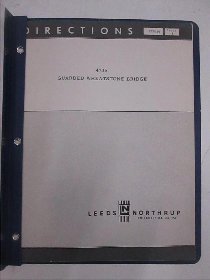 Used Leeds and Northrup Model 4735 Guarded Wheatstone Bridge Directions, Used