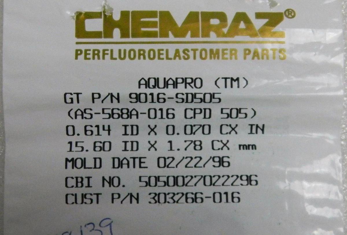 Chemraz, Greene Tweed, O-Ring 9016-SD505, Aquapro - LOT of 5