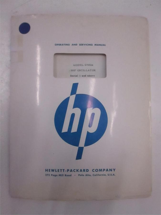 Used HP 670SM SHF Oscillator Operating and Service Instructions, Used