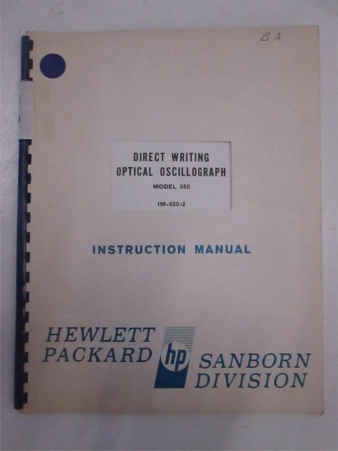 Used HP Model 650 Direct Writing Optical Oscillograph Instruction Manual, Used