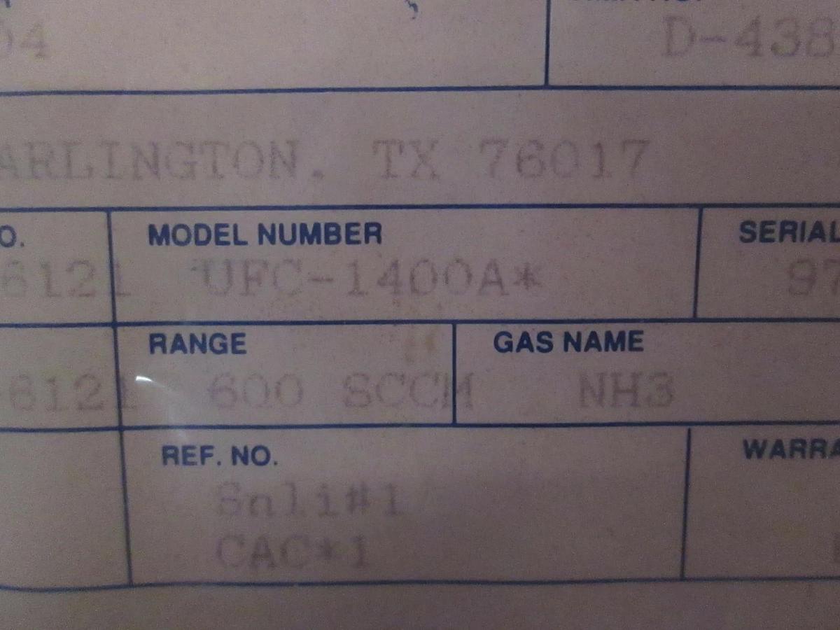 Refurbished Unit UFC-1400A Mass Flow Controller MFC, NH3, 600 SCCM, Refurb