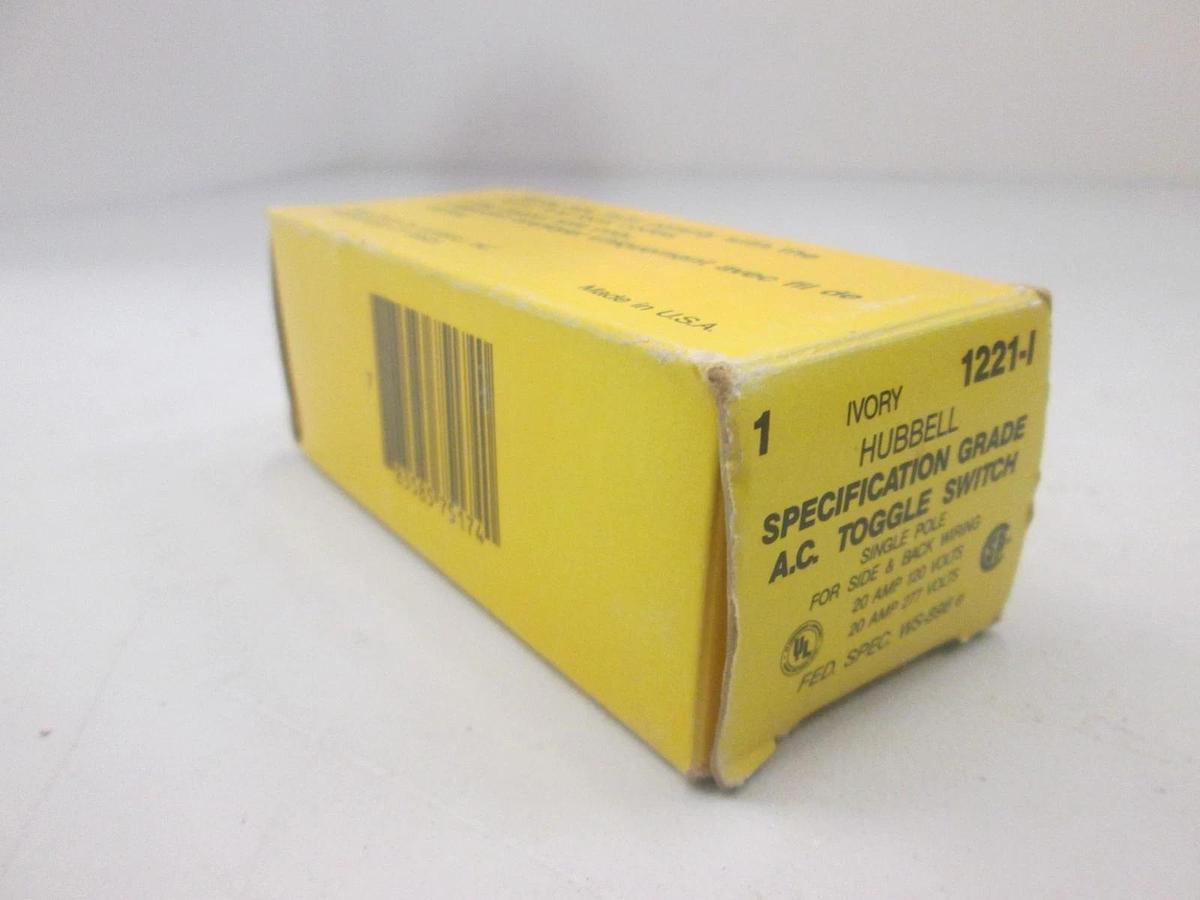 Hubbell, 1221-I, A.C. Toggle Switch, Single Pole, 20A, New