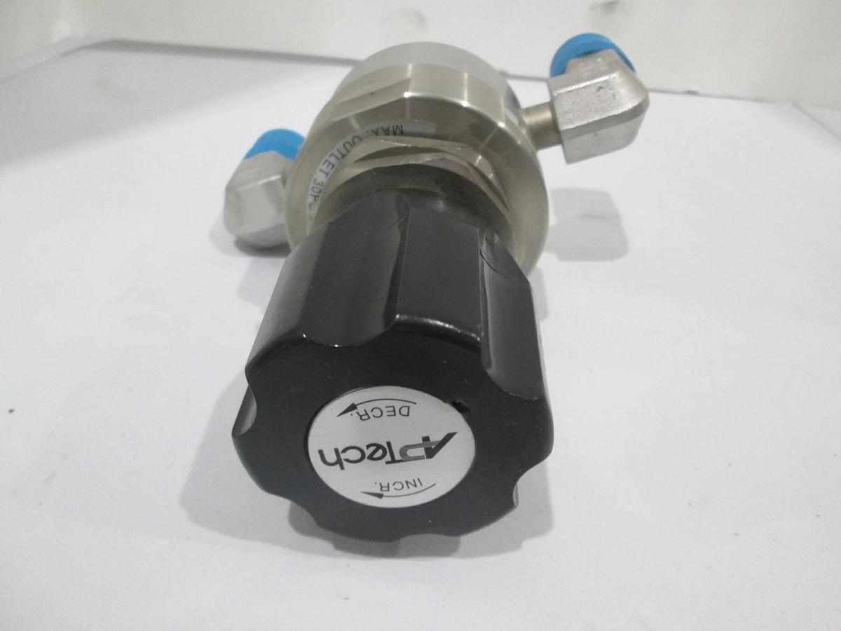 Used APTech, AP1802S 2PW MVE8 MVE8 P, Regulator w/ 1/2" Elbow Fittings, Used