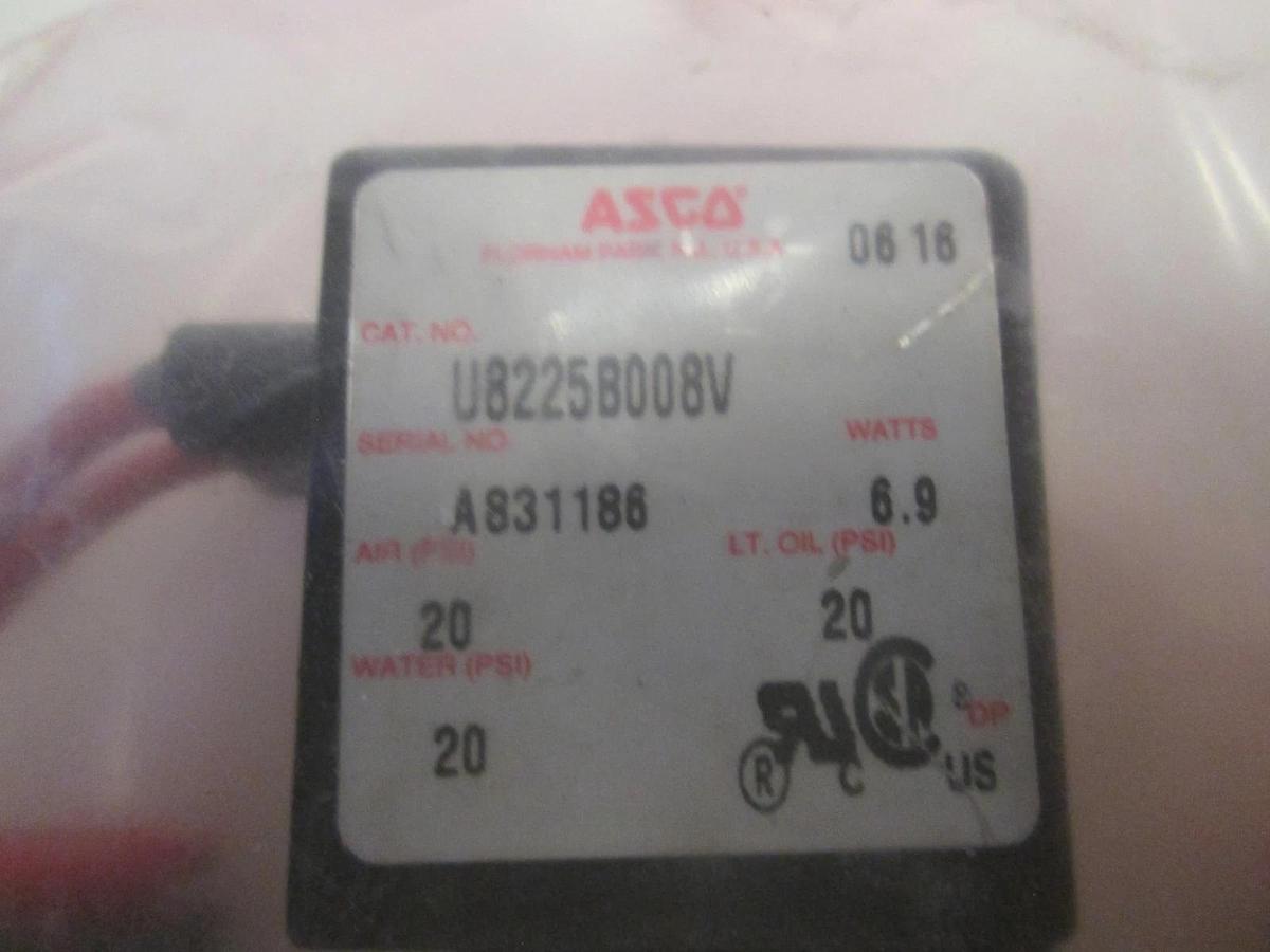 Asco, U8225B008V, Solenoid Valve, 6.9W, 20 PSI Air/Water, New, Lot of 2
