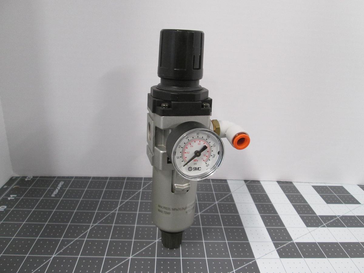 Used SMC, NAW3000-N03-2, Air Filter Regulator 3/8" Pneumatic Metal Bowl W Gauge