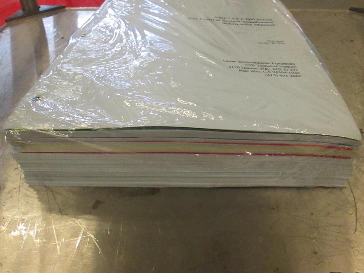 Used Varian VDF/VCF 600 Series Gas Control System Supplement Schematic Manual, New