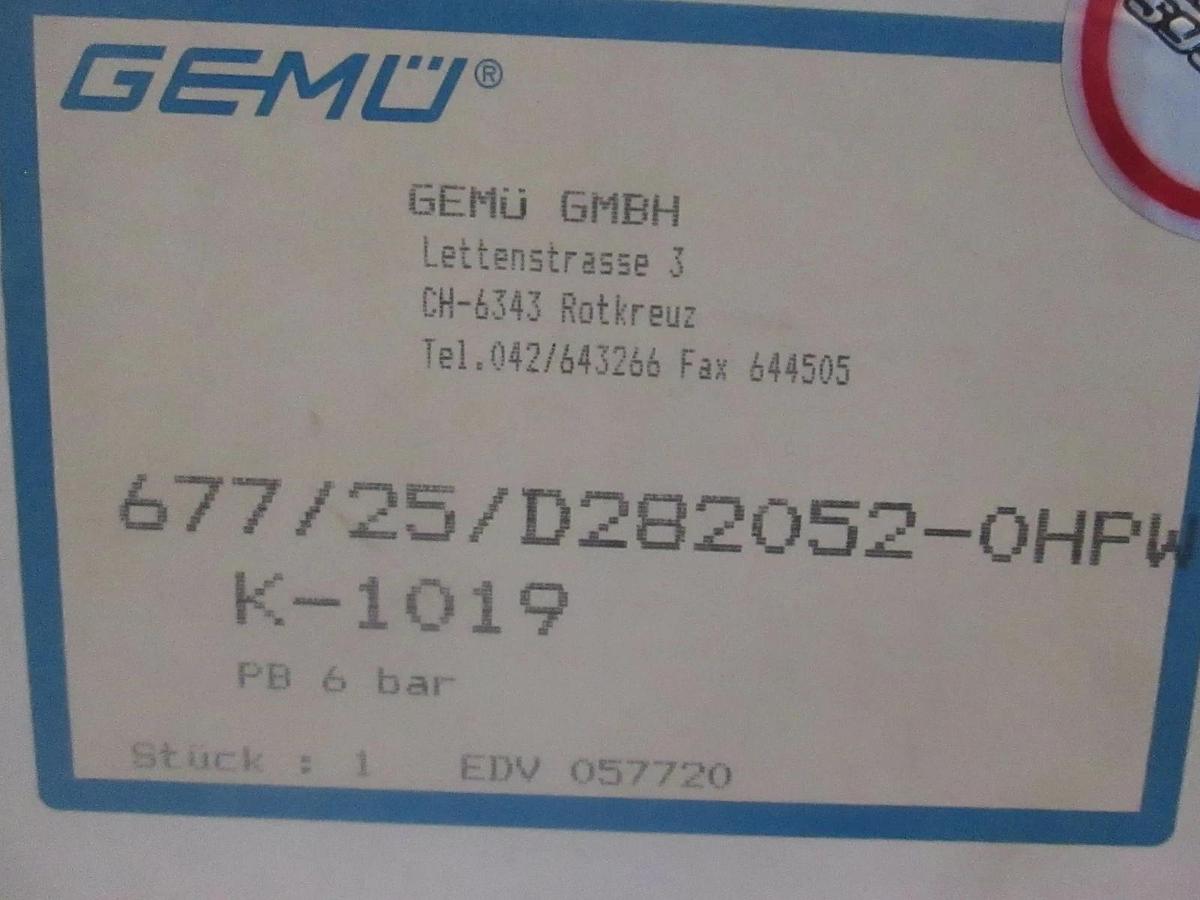Gemu, Diaphragm Valve, 677/25/D282052-OHPW-K-1019, New