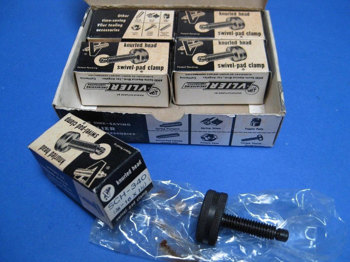 Vlier Swivel-Pad Clamp SCH-340 w/ Knurled Head, 3/8-16 x 1 1/2, Lot of 5 NEW