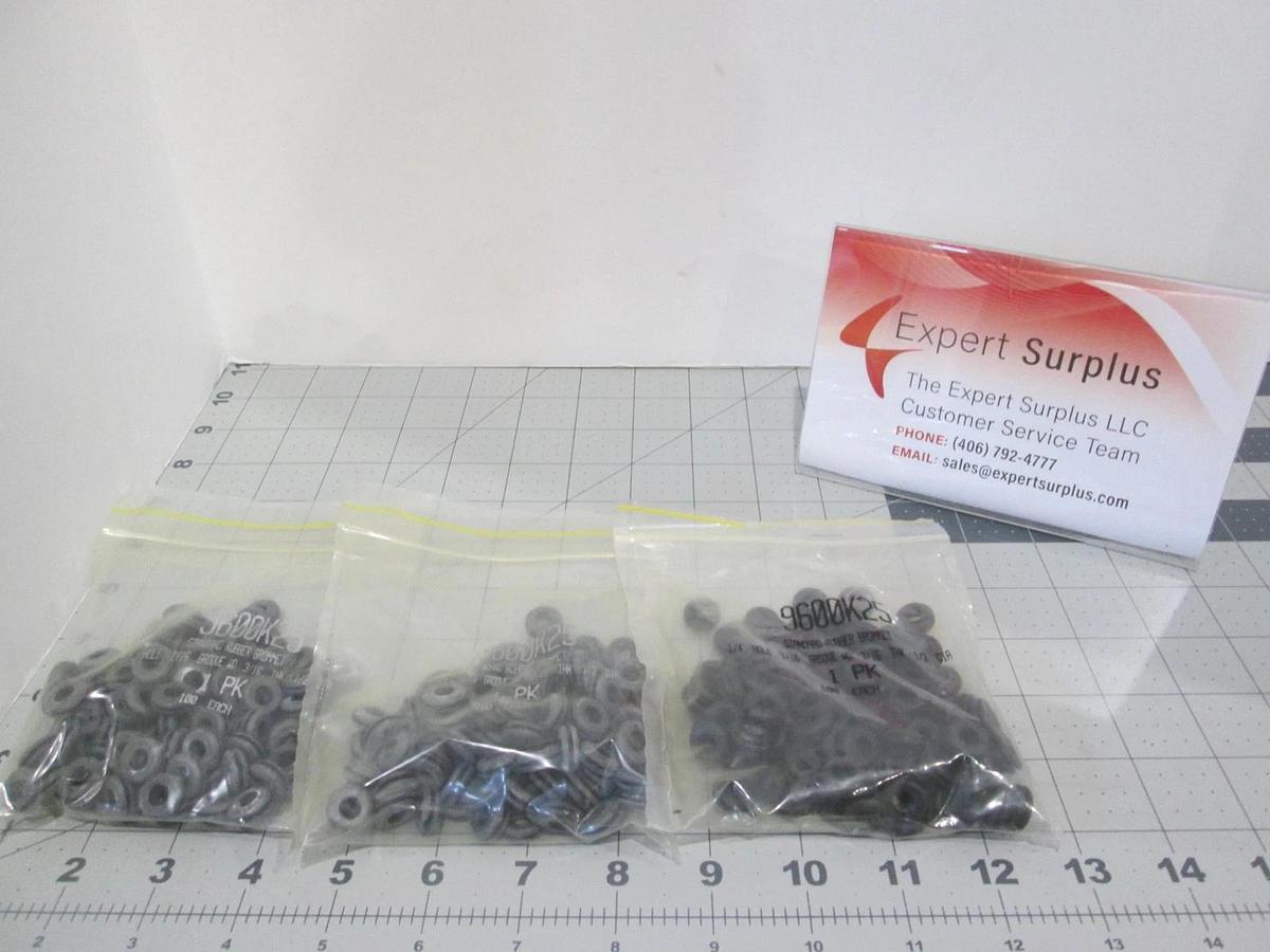 Rubber Grommet, 1/4 Hole 1/16 Groove WD 3/16 THK 1/2 Dia, New, Lot of 300