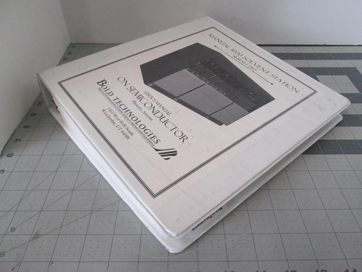 Used Bold Technologies, 1862, Manual 1020 Solvent Station, User Manual, Used