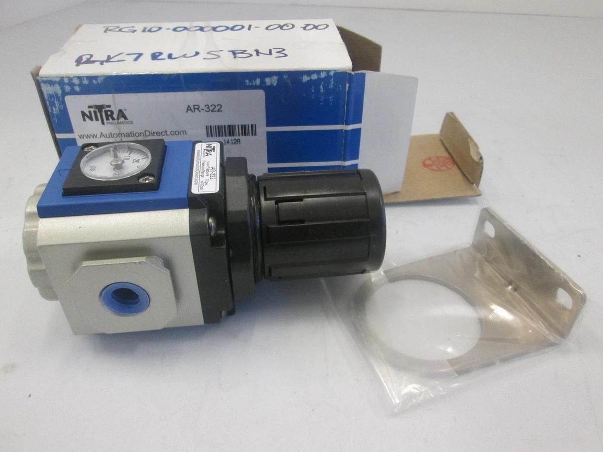 Nitra Pneumatics, AR-322, Regulator w/ Bracket, 1/4" IN NPT, 60 PSI, New