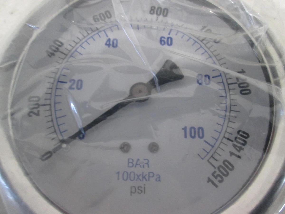 PIC Gauge, 201W-402N, 4", 0-1500 PSI/Bar 1/2" LM SS/BR, 70/30 GLY H20 Mix, New