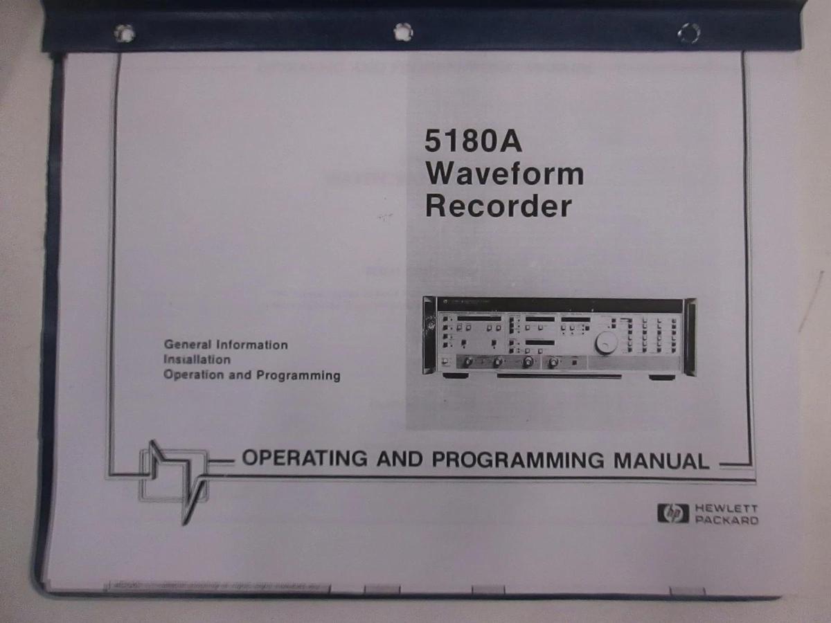 Used HP 5180A Waveform Recorder Operating and Programming Manual, Used