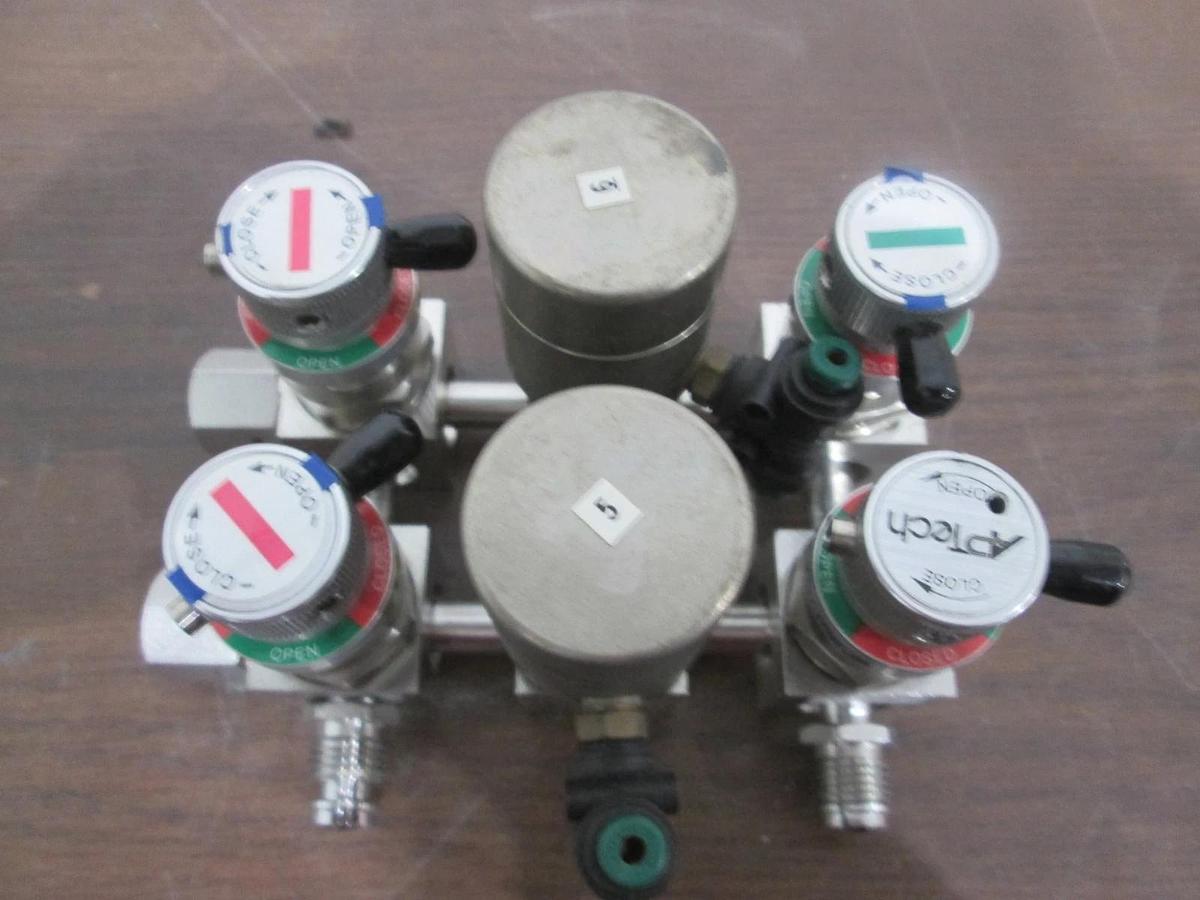 Used APTech AP4625 (4) Manual Diaphragm Valve Manifold Assy w/ 2 Valves, Used