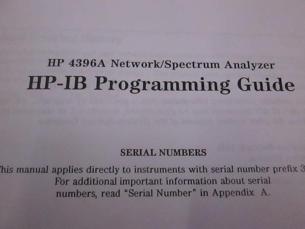Used HP Model 4396A Network/Spectrum Analyzer HP-IB Programming Guide, Used