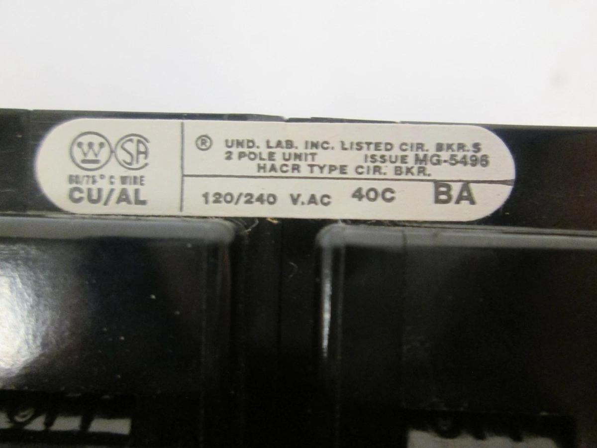 Used Westinghouse Circuit Breaker, 120/240 VAC, 2 Pole, 15A