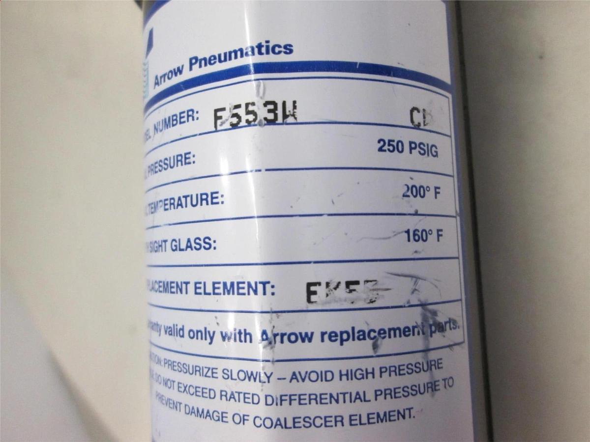 Used Arrow Pneumatics, F553W, 250 PSIG, Tri-Star Coalescing Filter, Used