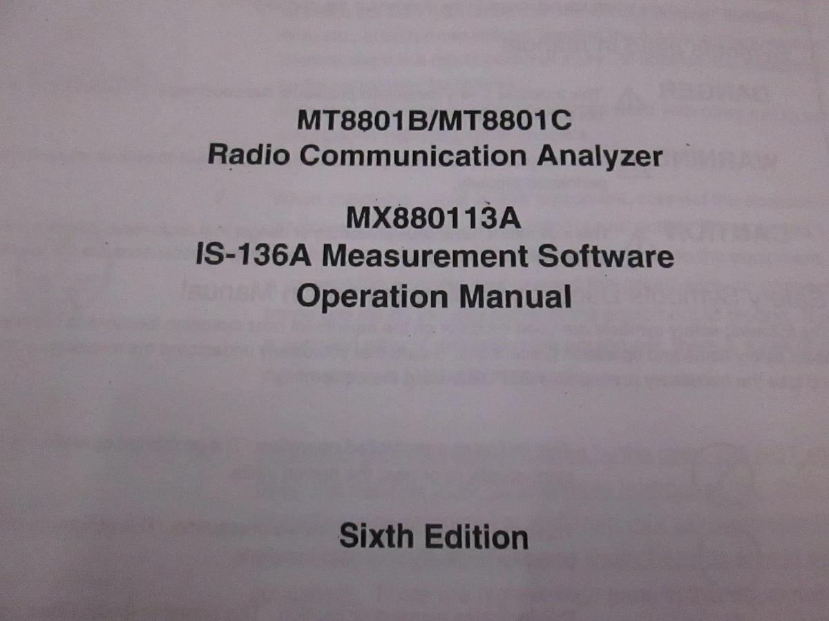 Used Anritsu MT8801B/MT8801C Analyzer and MX880113A Operation Manual, Used