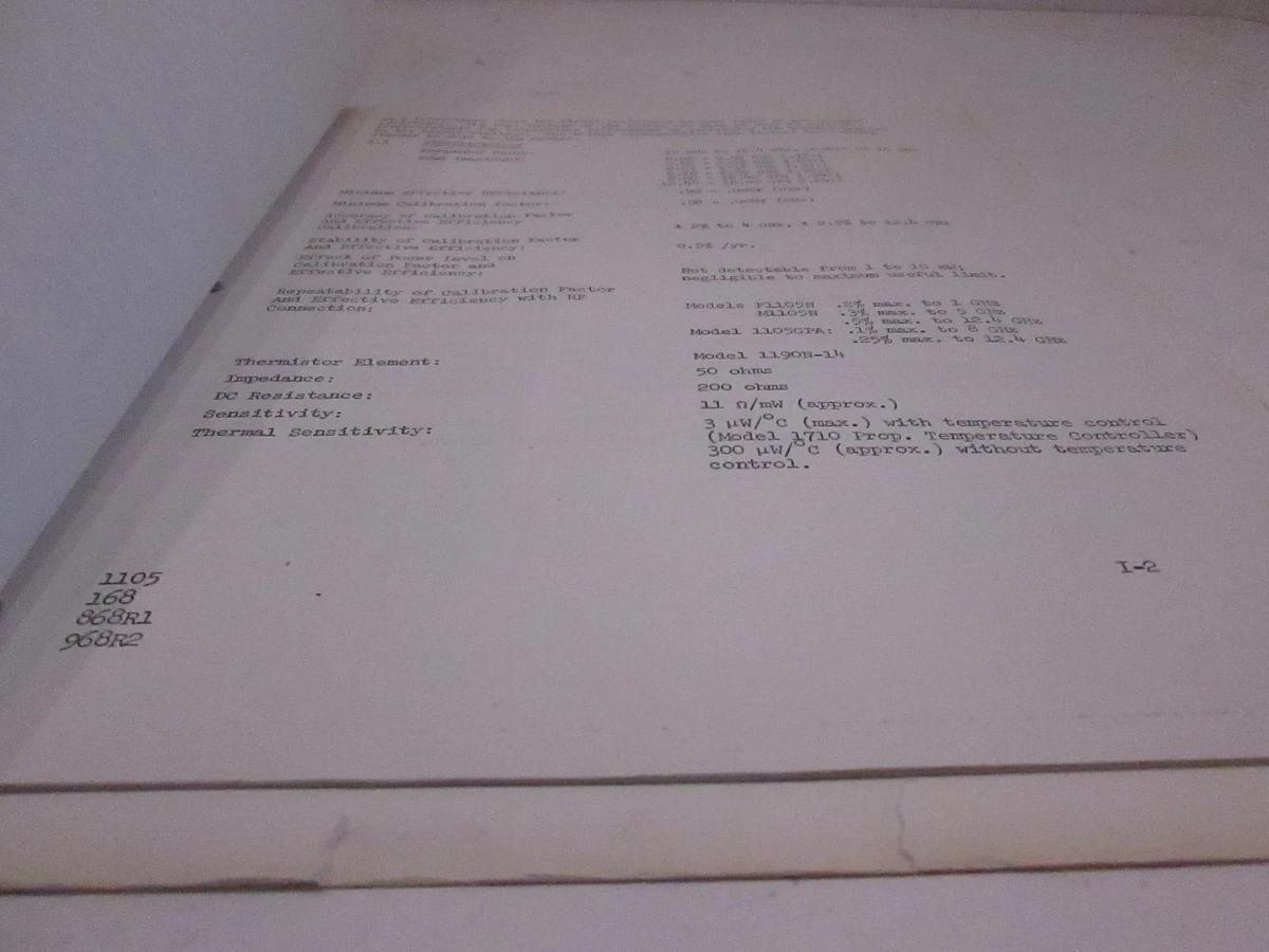 Used Weinschel Model 1105 Temp-Stabilized Coaxial Thermistor Instruction Manual, Used
