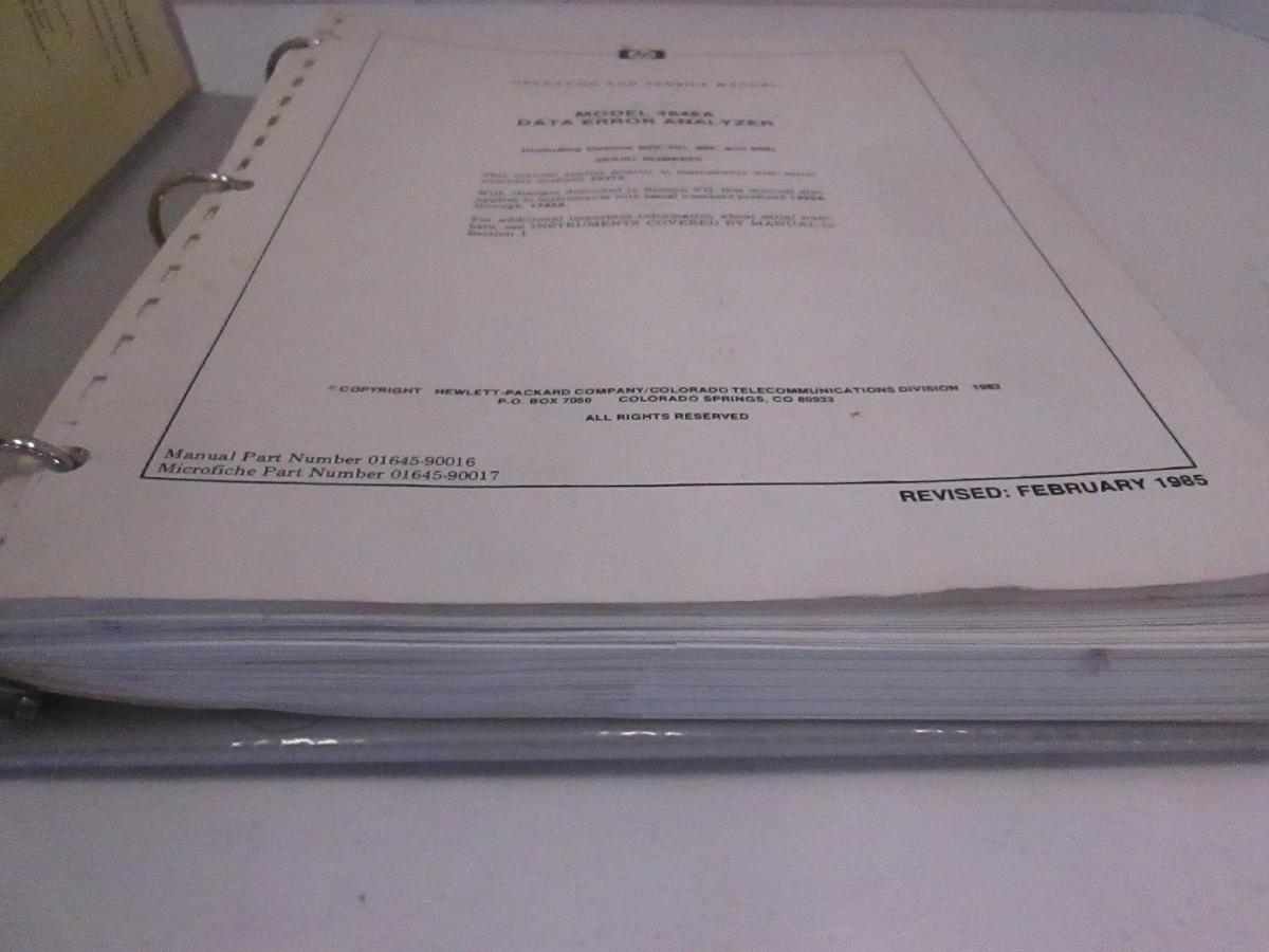 Used HP 1645A Data Error Analyzer Operating and Service Manual, Used