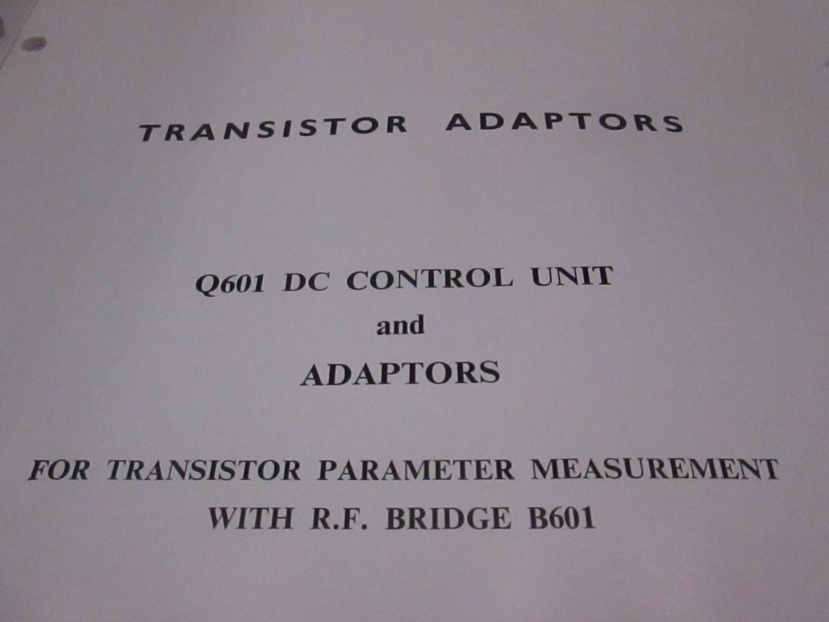 Used Transistor Adaptors, Q601 DC Control Unit and Adaptors, Instruction Manual, Used