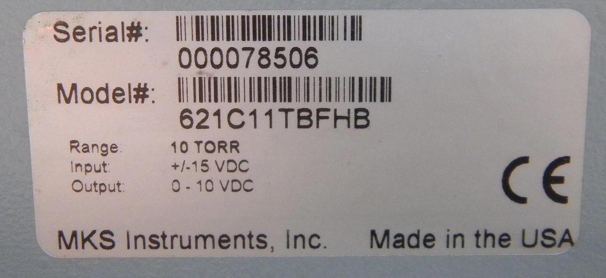Used MKS 621C11TBFHB Signal Conditioner, Range: 10TORR, Input: +/-15VDC, Out: 0-10VDC
