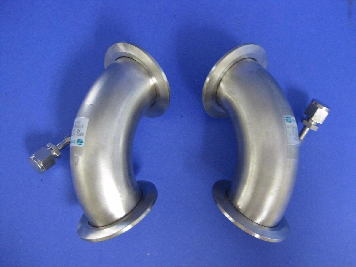 AMAT SS 3.25" Vacuum Tube 90° Elbow w/ Leak Check Port NW50, LOT of 2 New