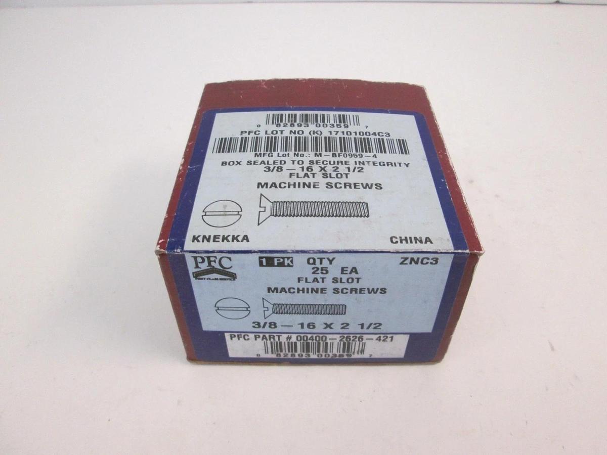PFC Flat Slot Machine Screws, 00400-2626-421, 3/8- 16 x 2 1/2, Lot of 25 New
