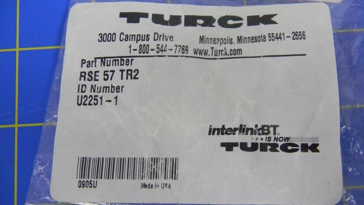 Used Turck RSE 57-TR2 Terminator, Male, Eurofast, Sensor, Connector Plug, U2251-1,NIB