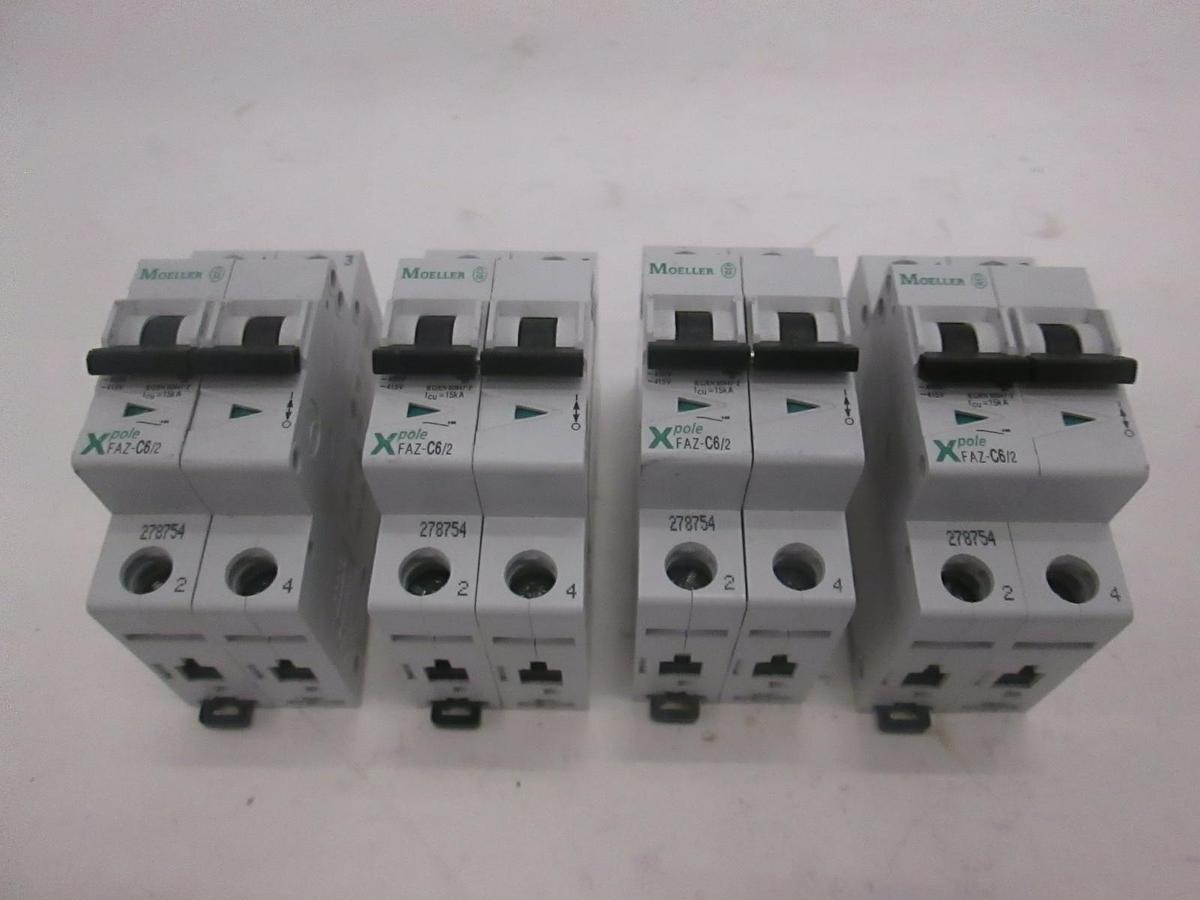 Used Moeller, FAZ-C6/2, 2 Pole Circuit Breaker, Used, Lot of 4