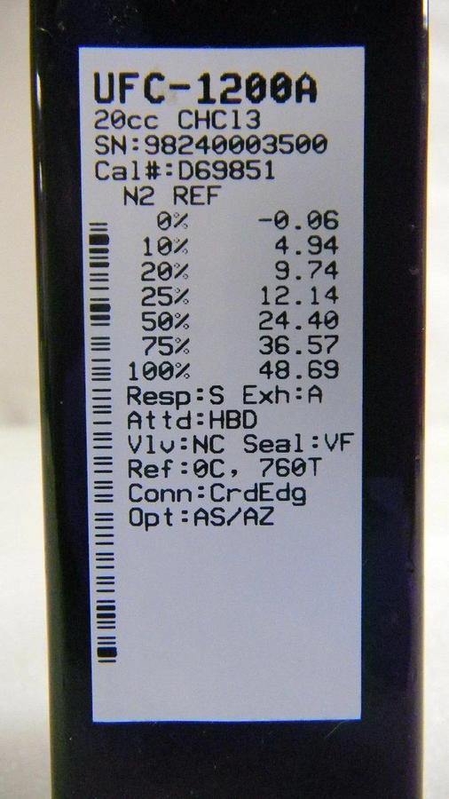 Used Unit UFC-1200A, Mass Flow Controller, Gas- CHC13, Range- 20 CC, 1/4" M I/O