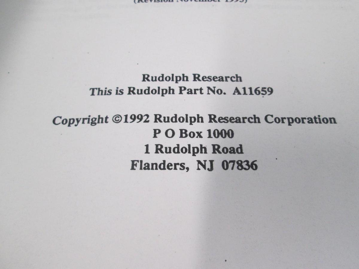 Used Rudolph Research, Focus Ellipsometer, Facility Requirements, A11659, Used