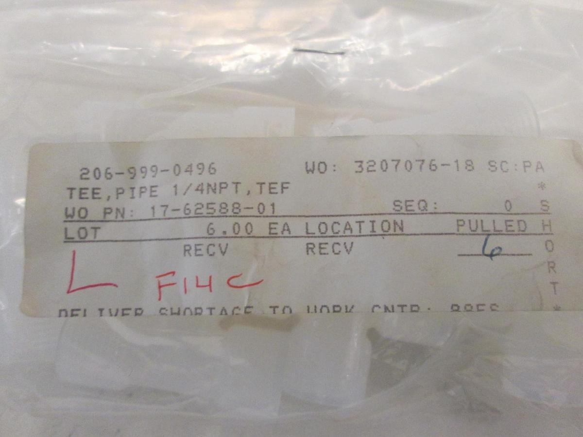 Generic, 206-999-0496, TEE,PIPE 1/4 NPT,TEF, New, Lot of 6