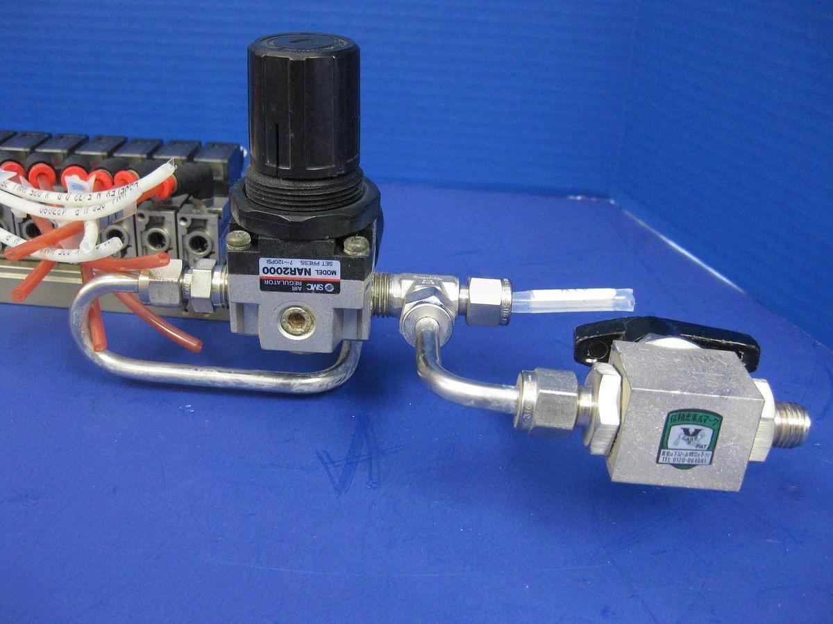 Used SMC 10-VZ110 Valve Assembly w/ 24 Valves, 2 Manifolds, Regulator, Press. Switch