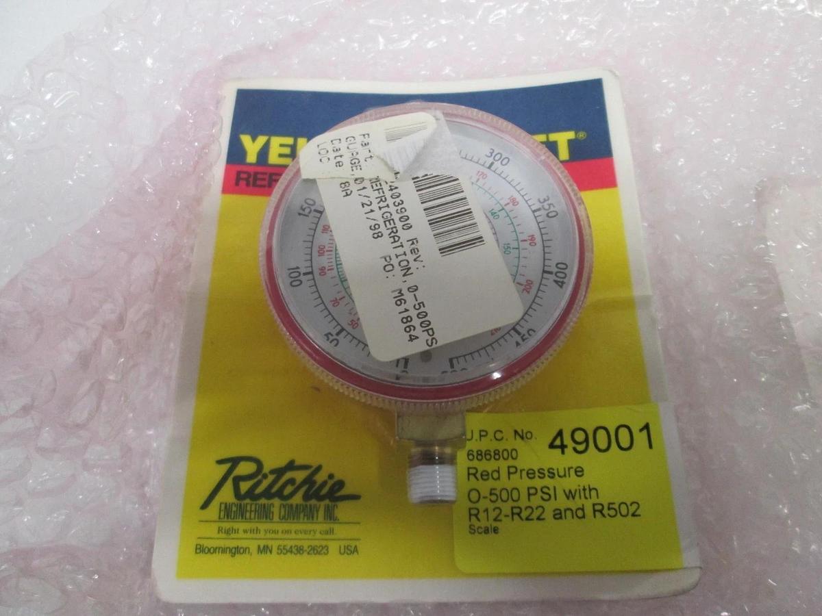 Yellow Jacket, Gauge, Refrigeration, 0-500 PSI, New