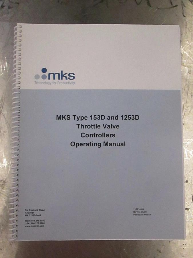 Used MKS Type 153D and 1253D Throttle Valve Controller Manual, 115714-P1, New