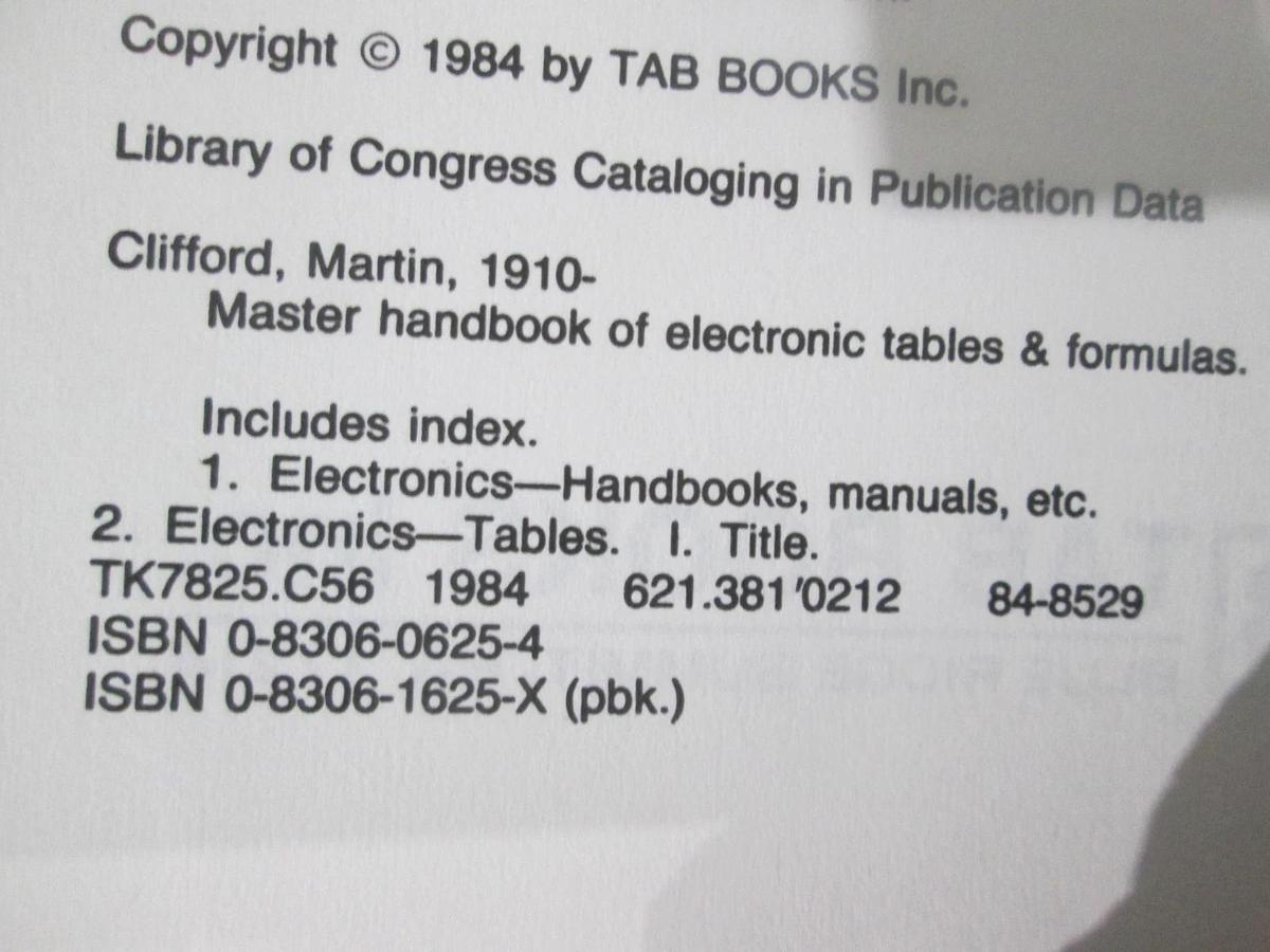 Used Master Handbook of Electronic Table & Formulas, 4th Edition, 0-8306-0625-4, Used