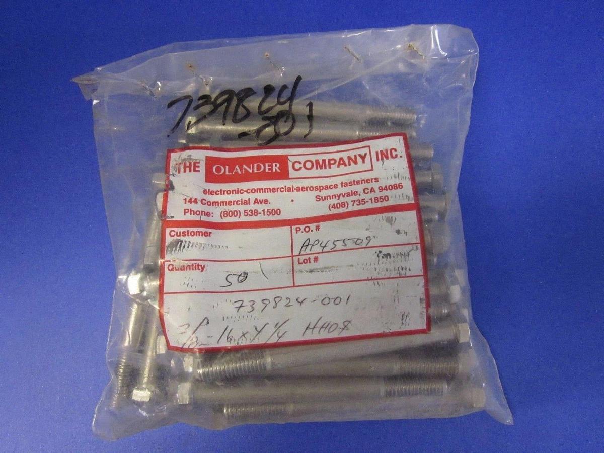 Olander 3/8-16x4-1/4 Stainless Hex Head Screws, Lot of 50 New