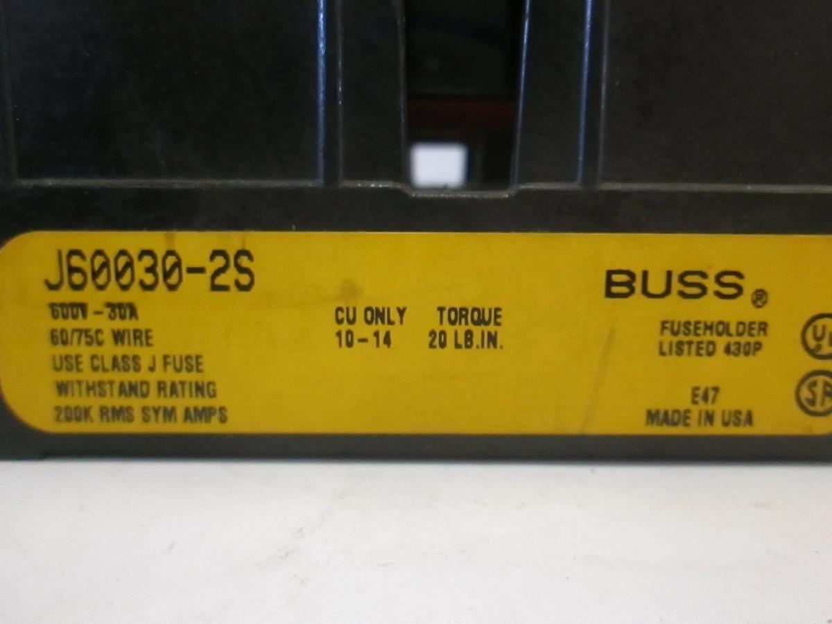 Used Bussman J60030-2S Fuse Holder w/ 2 AJT15 Fuses, Used
