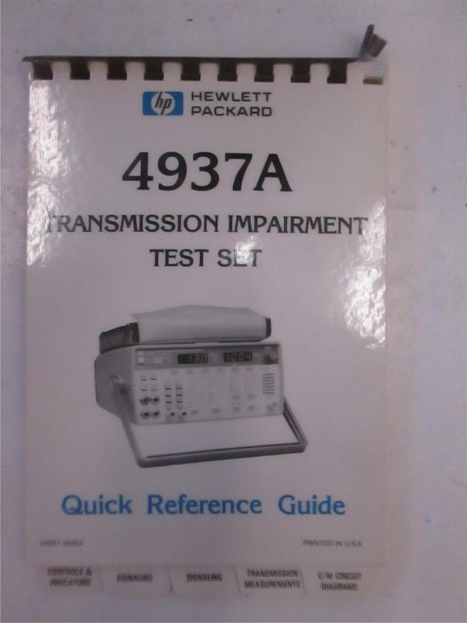 Used HP 4937A Transmission Impairment Test Set Quick Reference Guide, Used