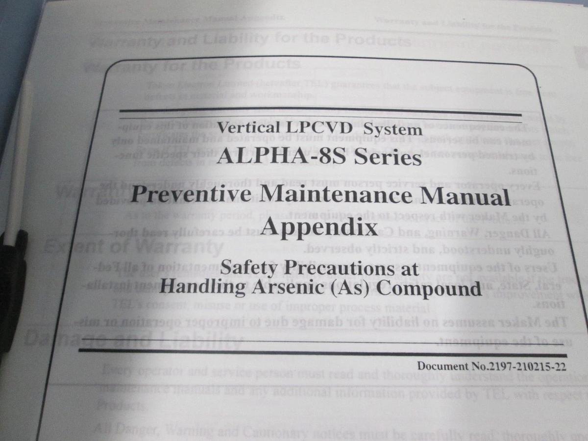 Used TEL Tokyo, ALPHA-8S, Maintenance Manual Appendix, As-D-Poly, Used
