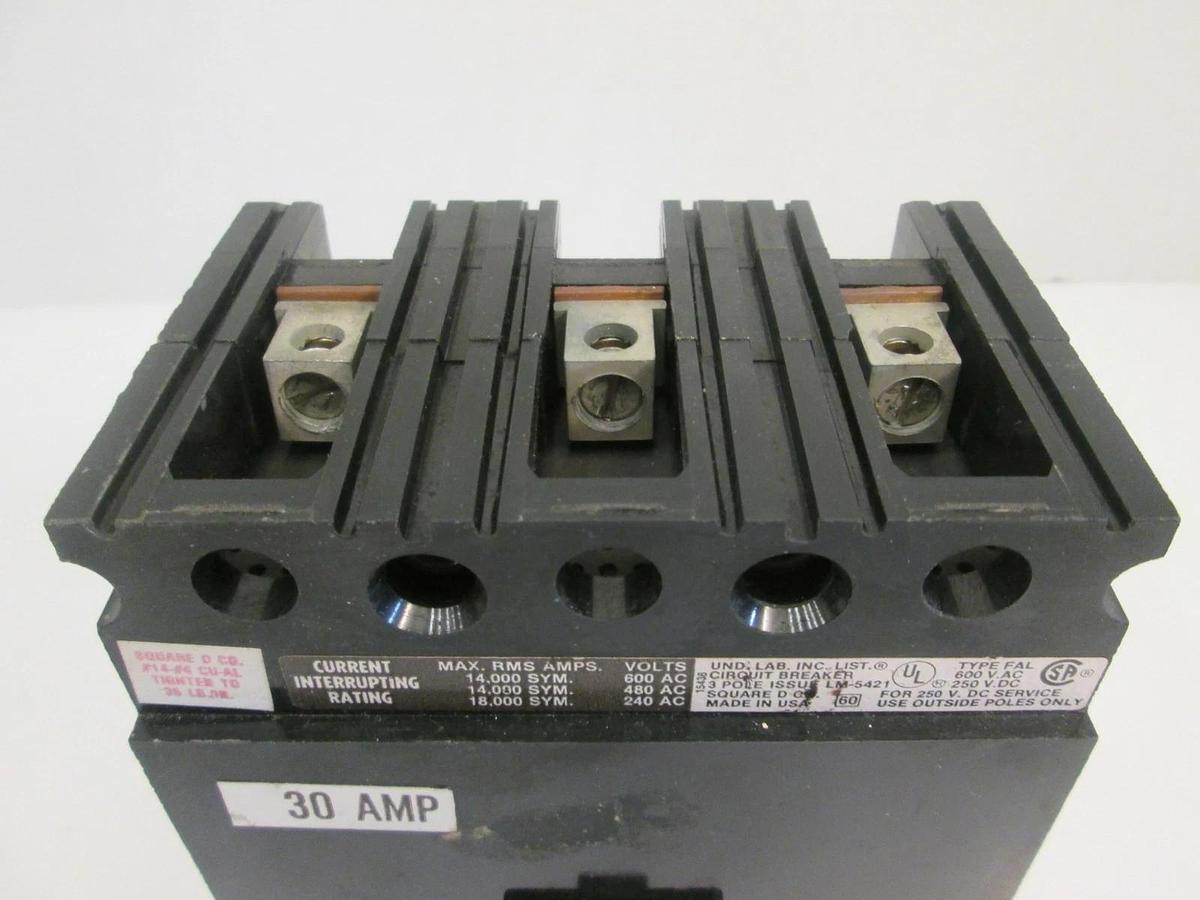 Used Square D FAL36030 Circuit Breaker, 30 AMP, 3 Pole