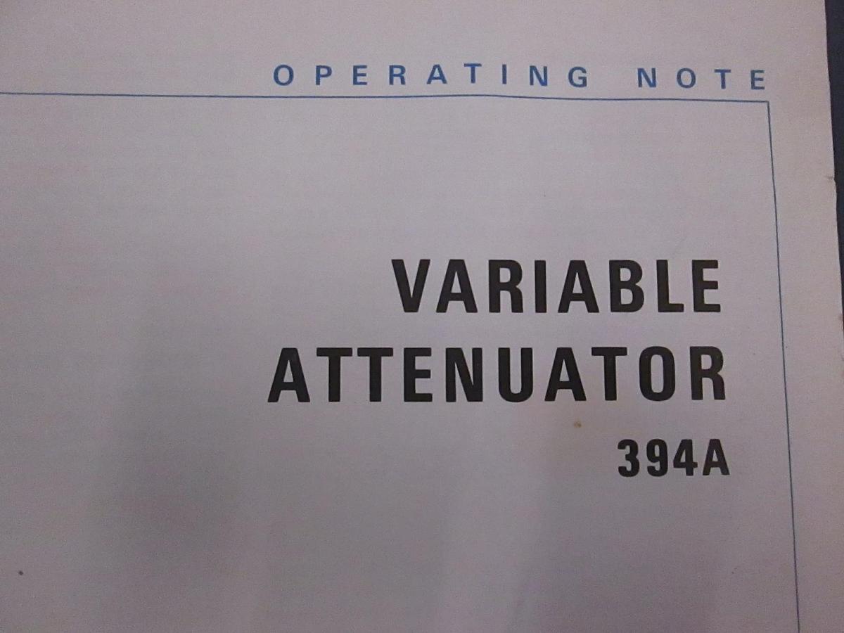 Used HP 394A Variable Attenuator Operating Note, Used