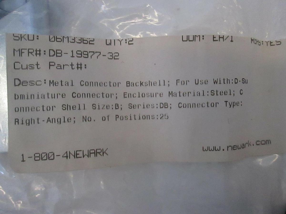 Used Newark Metal Connector Backshell, DB-19977-32, 25 Position, New, Lot of 2