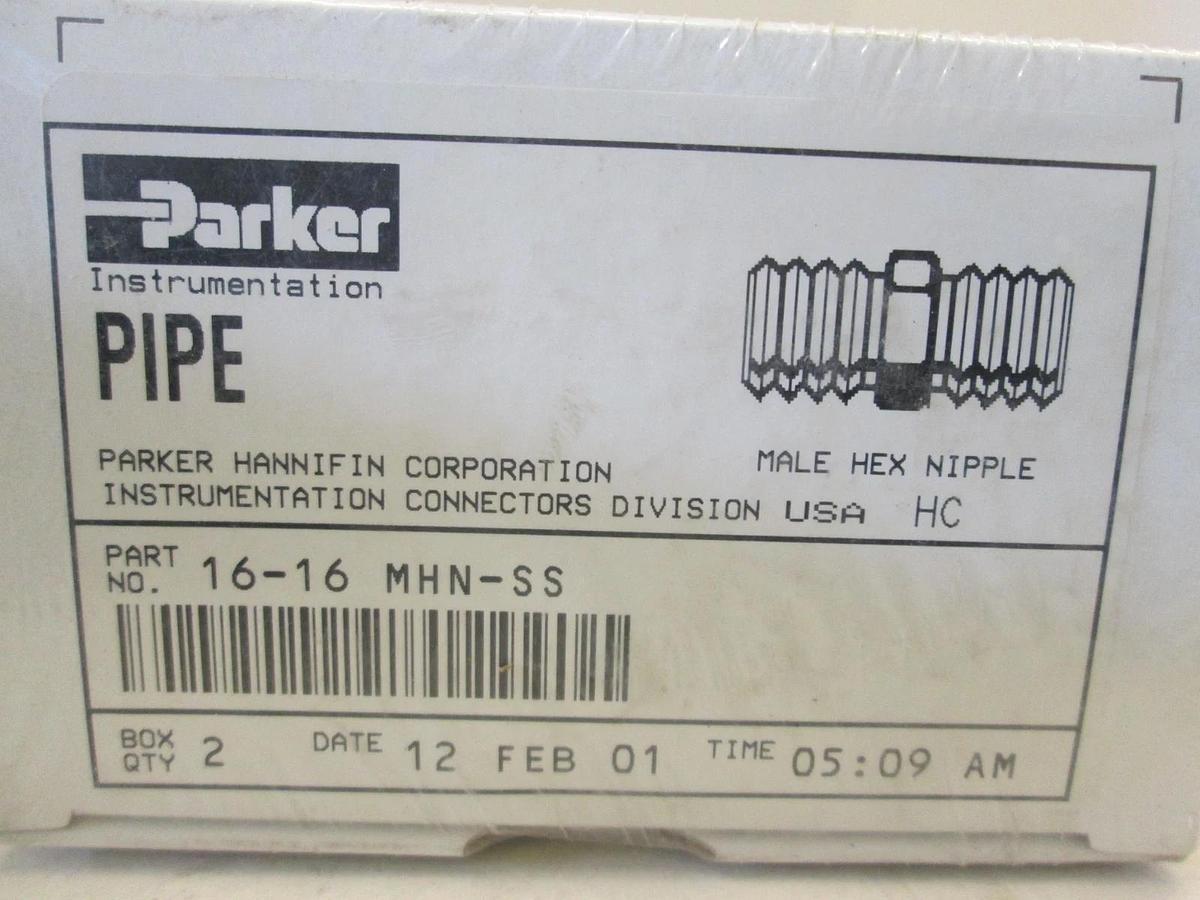 Parker, 16-16 MHN-SS, Male Hex Nipple Box of 2, New, Original Packaging