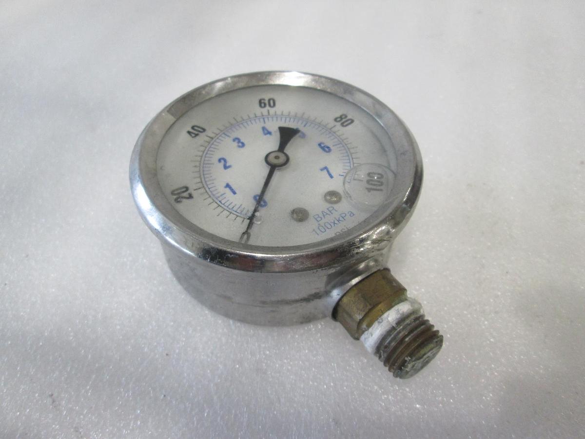 Used 0-100PSI Gauge, KC-L10, 1/4" Bottom Mount, Used