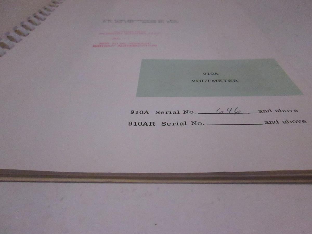 Used Fluke 910A Voltmeter Instruction Manual, Used