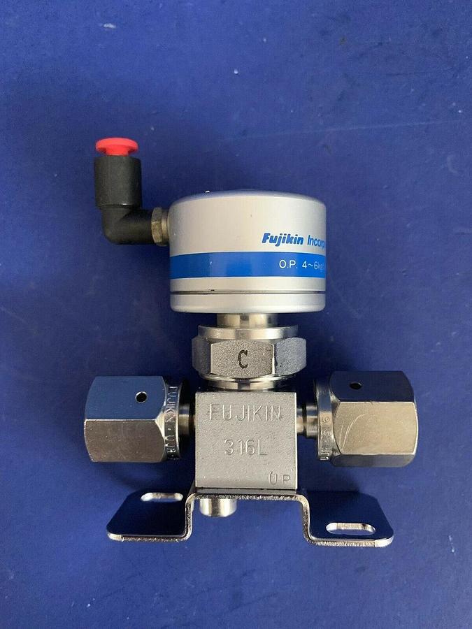 Used Fujikin Mega-Mini LA Pneumatic Valve, N.O., 1/4" F UJR, FP-SD-71-6.35-2, Used